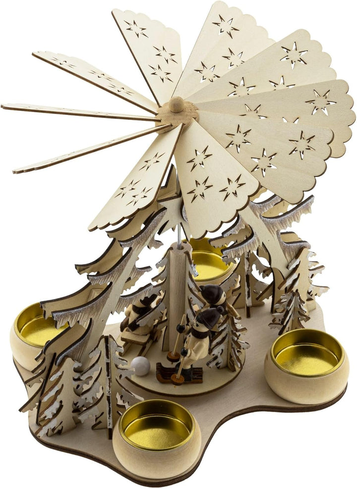 Benelando Weihnachtspyramide Holz Teelichter Holzpyramide Weihnachten Krippe Pyramide
