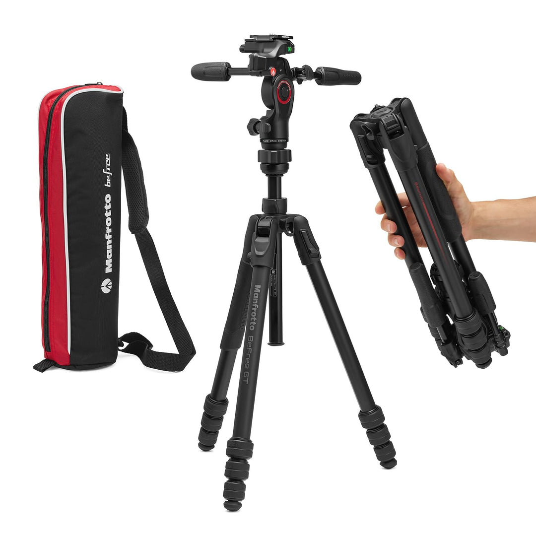 Manfrotto Befree GT PRO 3-Way, Professional Travel Tripod Kit, 3-Way Fluid Head, Levelling Column, P