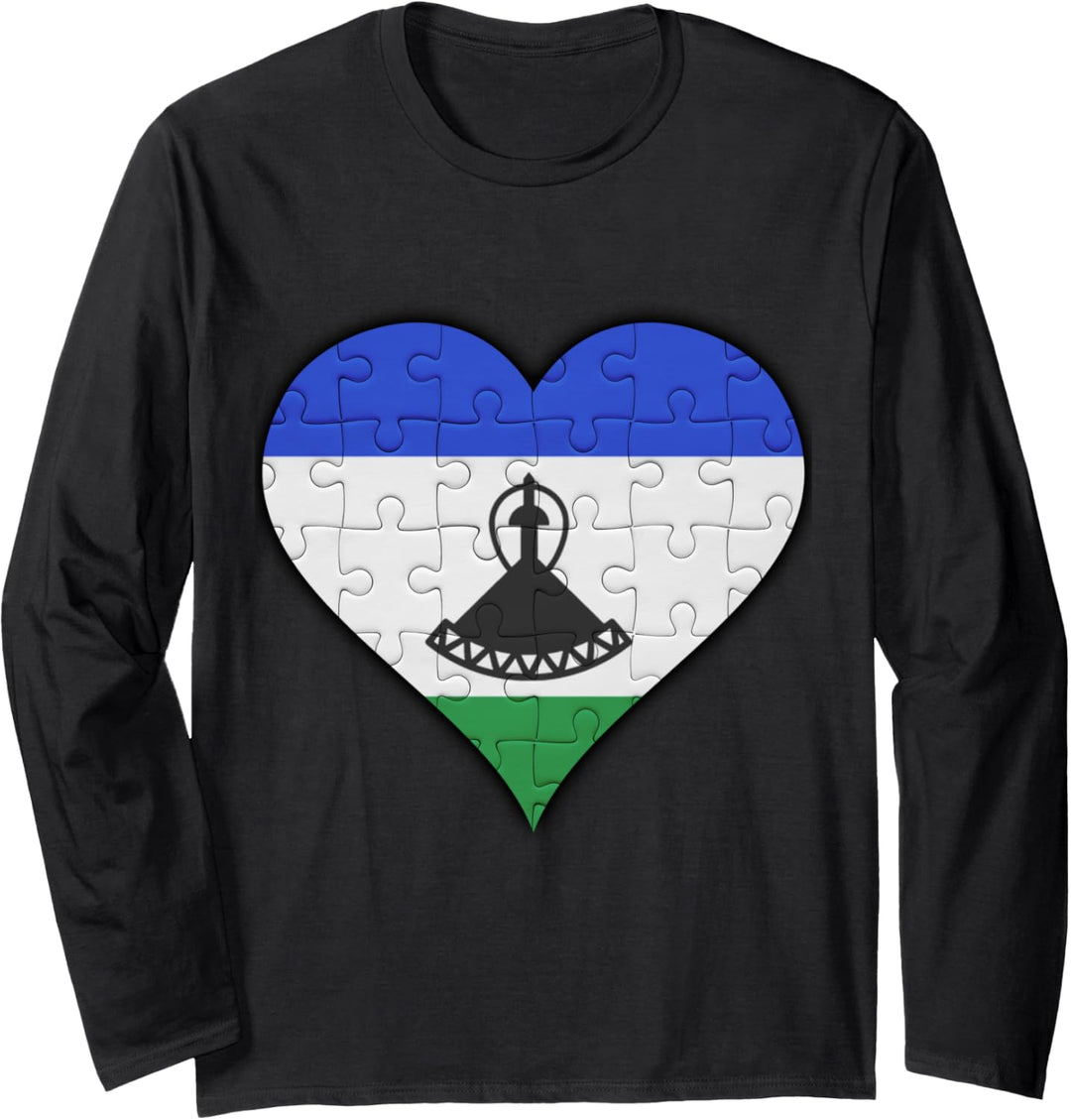 Lesotho Basotho Flagge Herz Langarmshirt