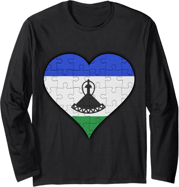 Lesotho Basotho Flagge Herz Langarmshirt