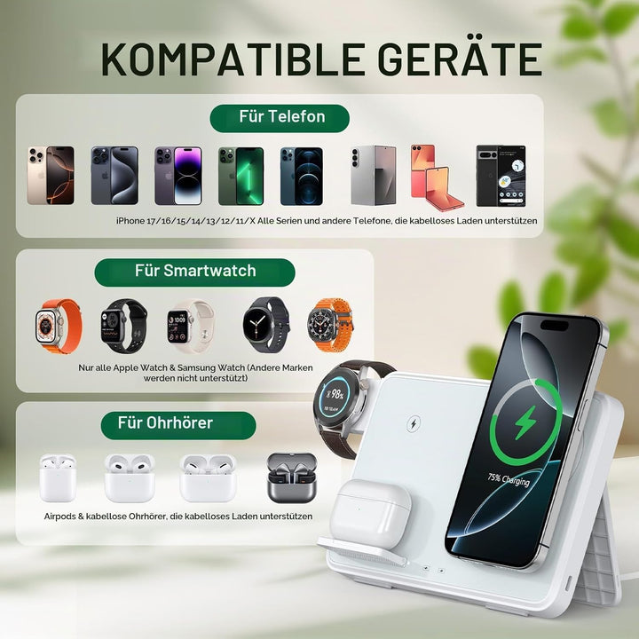 4-in-1 Kabellose Ladestation mit 33W Schnelllade-Adapter – Kompatibel mit iPhone 17/16/15/14/13 Pro