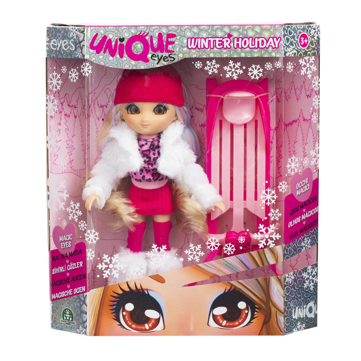 UNIQUE EYES, Puppe 25 cm – Rebecca mit Blick auf die Augen, mit Winterkleidung und Zubehör, Spielzeu