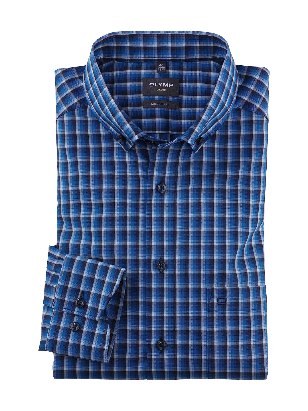 OLYMP Herren Businesshemd Langarm Luxor,Kariert,modern fit,Button-Down-Kragen 45 Royal 19, 45 Royal
