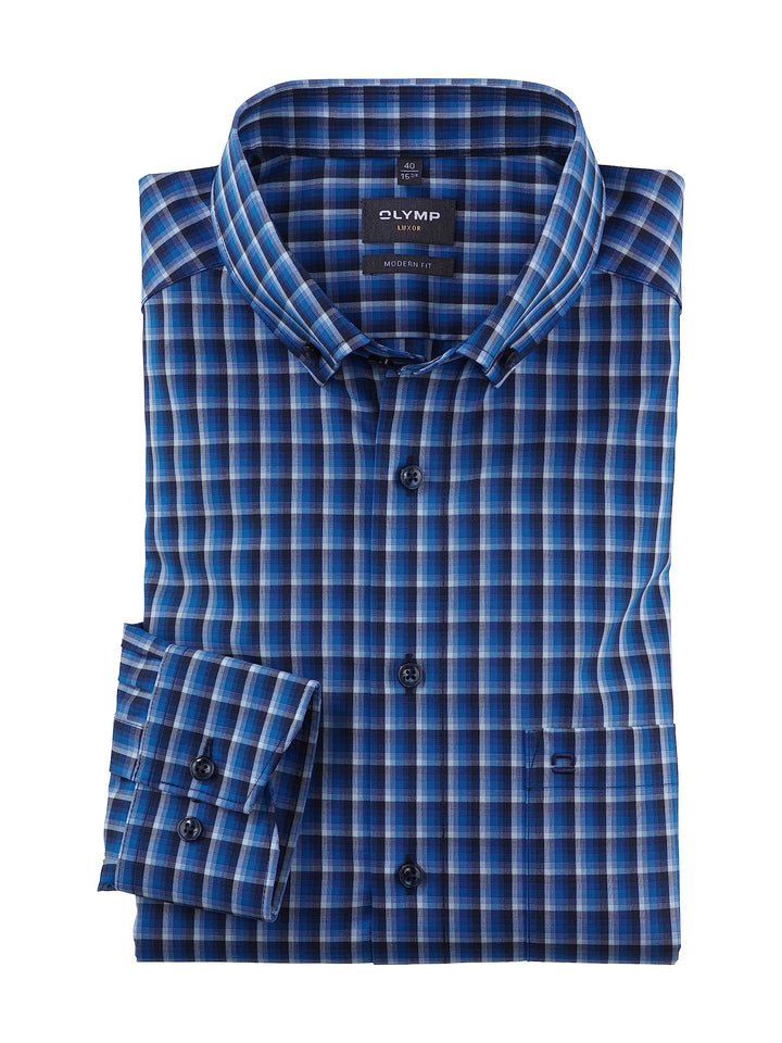 OLYMP Herren Businesshemd Langarm Luxor,Kariert,modern fit,Button-Down-Kragen 37 Royal 19, 37 Royal