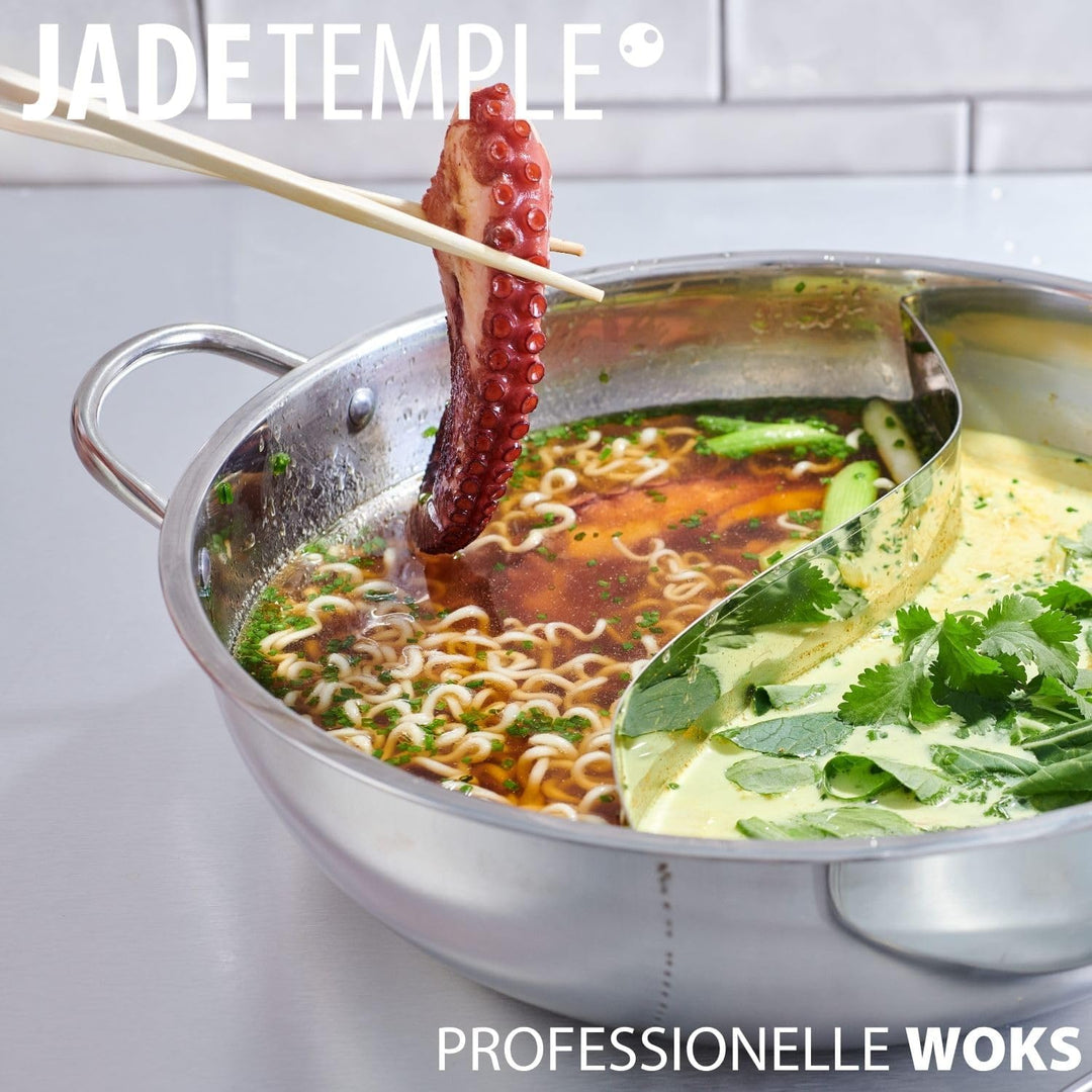 JADE TEMPLE 17105 Edelstahl Hot Pot Wok mit Glasdeckel, D: 34 cm