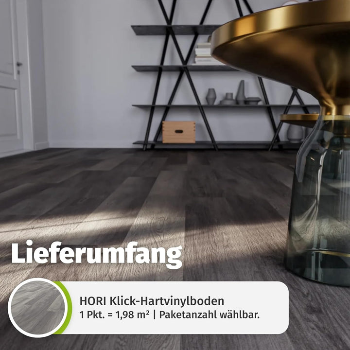 HORI Klick Hartvinylboden Rigid SPC Landhausdiele Holzoptik - Klick-Vinyl mit Trittschalldämmung - s