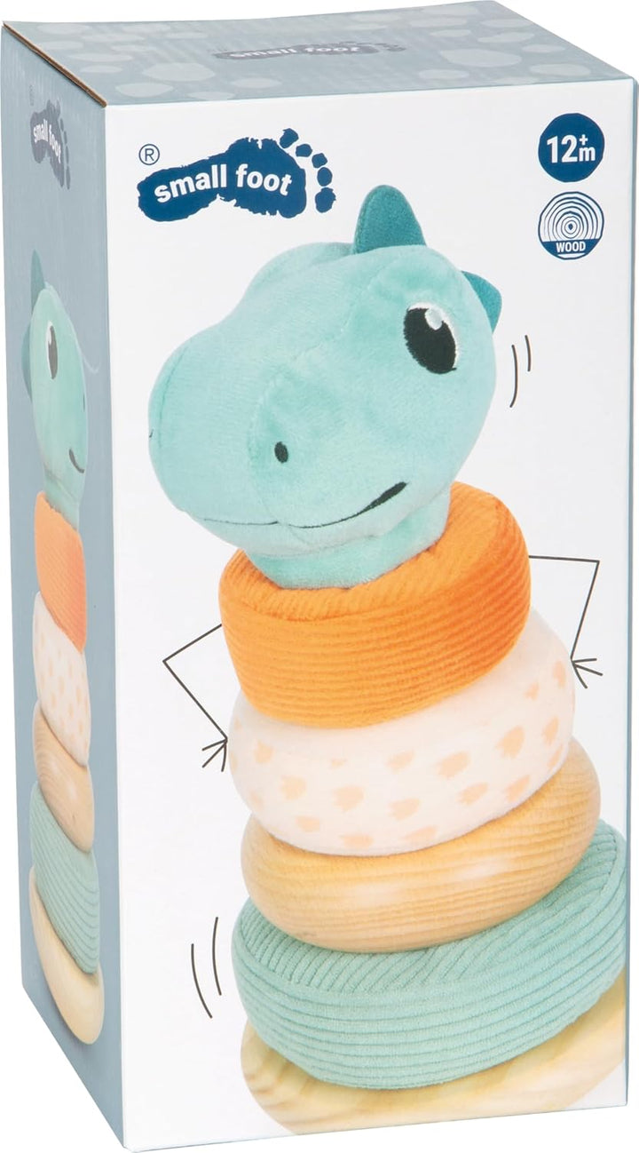 small foot Stapelturm „Dino“ aus Holz und Plüsch, Motorikspielzeug mit bunten Stapelringen, für Kind