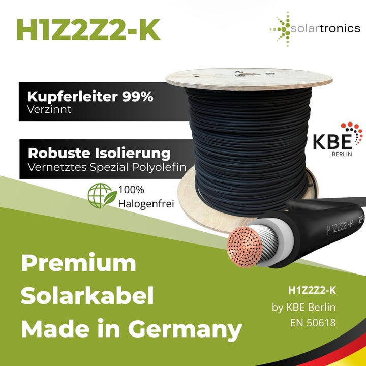 SOLARTRONICS Solarkabel 10mm² 80m Schwarz, H1Z2Z2-K, flexibel, erdverlegbar, PV-Kabel für Photovolta