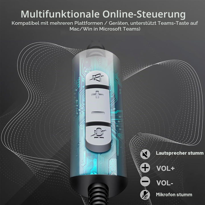 Wantek Stereo-Headset,schnurgebunden,USB-A,Mikrofon mit Noise Cancelling-ganztägiger Komfort-USB-A:P