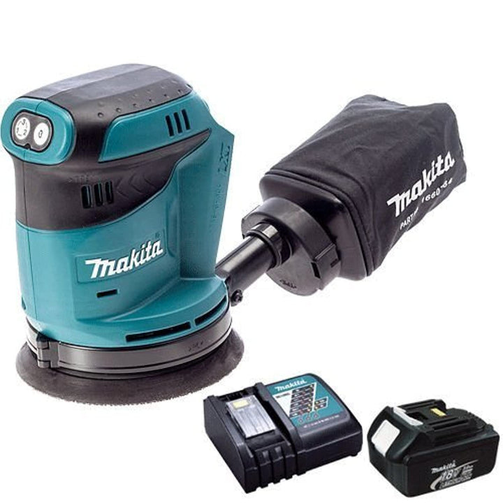 Makita DBO180Z Exzenterschleifer, 18 V, Li-Ion, 1 x 3 Ah Akku und Ladegerät