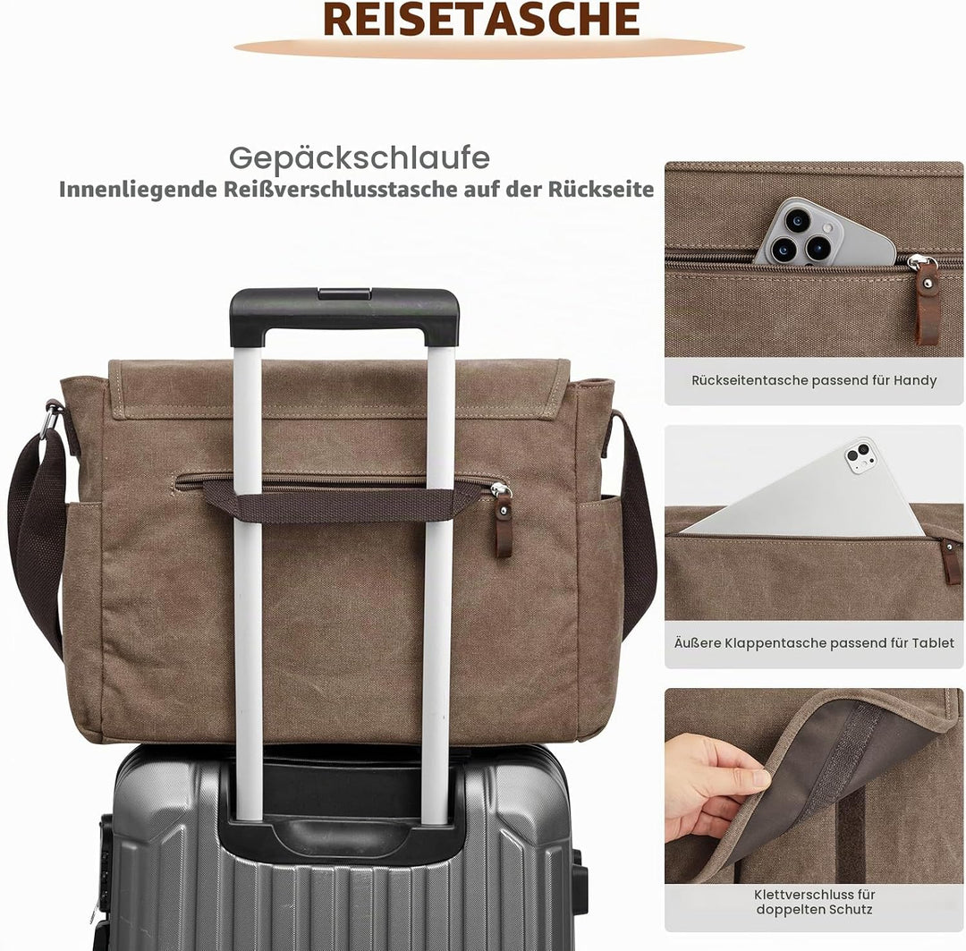 S-ZONE Herren Umhängetasche Grosse Vintage Canvas Messenger Bag Aktenktasche Schultertasche Bürotasc