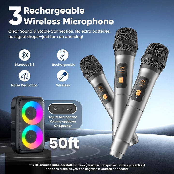 Karaoke Maschine (2025 Neueste Generation) | Karaoke Anlage mit 2 Mikrofone Bluetooth Lautsprecher |