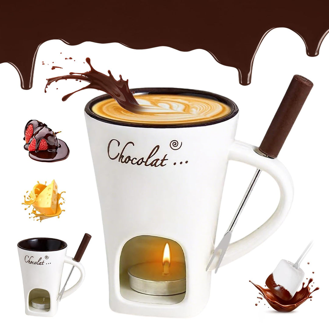 Schokoladen Fondue Becher Set, 130ml Keramik Schokoladenfondue Tasse, Schokoladen-Hot-Pot-Schmelzbec