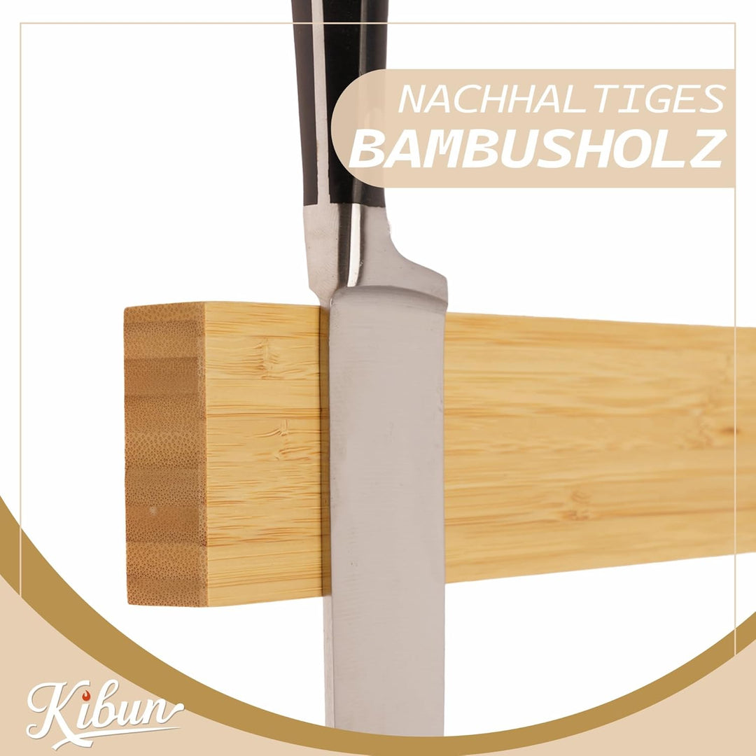Kibun® Magnetleiste für Messer 40 cm; Extra Starker Magnet Messerhalter, edles Bambus/Walnuss Holz M
