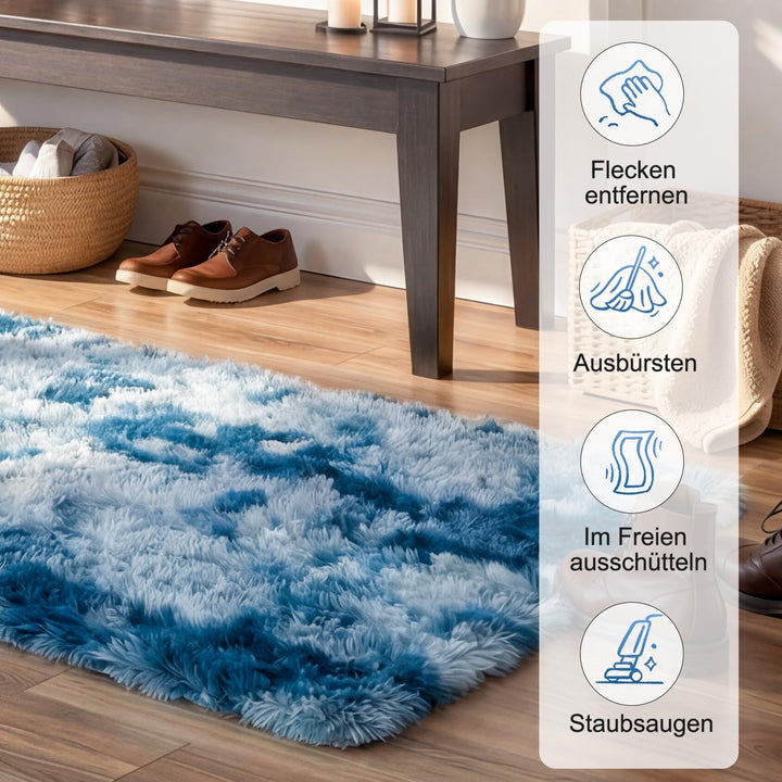 VOFUSHON Wohnzimmer Hochflor Teppich,Shaggy Flur Läufer Teppich Modern Flauschiger Weich Bunte Batik
