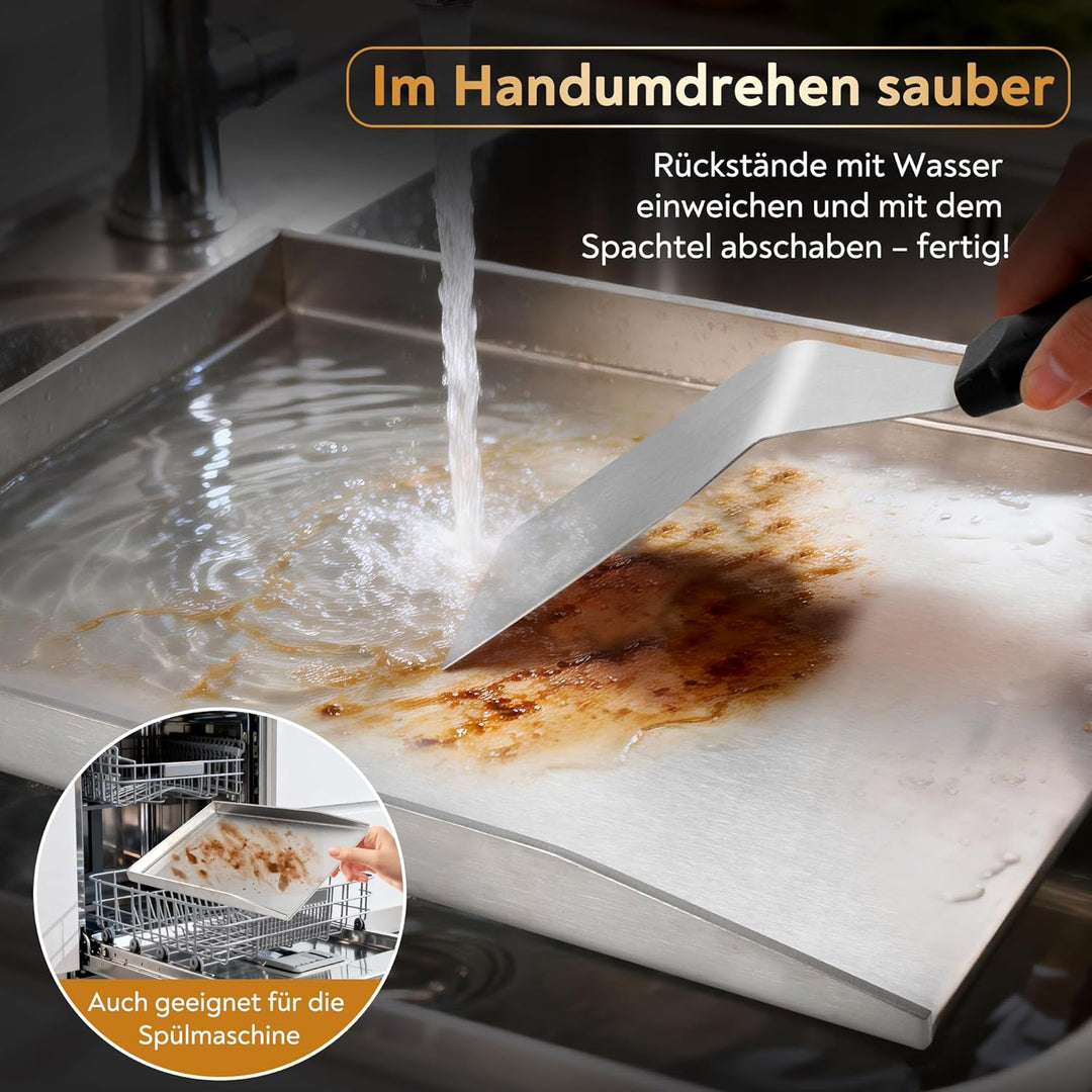 Bergfeld BBQ Grillplatte - Premium Plancha Set [30x40 cm] - 5mm dicker Edelstahl - 25% dicker als di