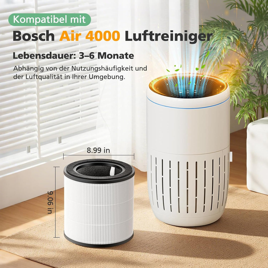 Air 4000 Ersatzfilter für Bosch Air 4000-Luftreiniger, 3-in-1 HEPA Air 4000-Filter mit Hocheffizient
