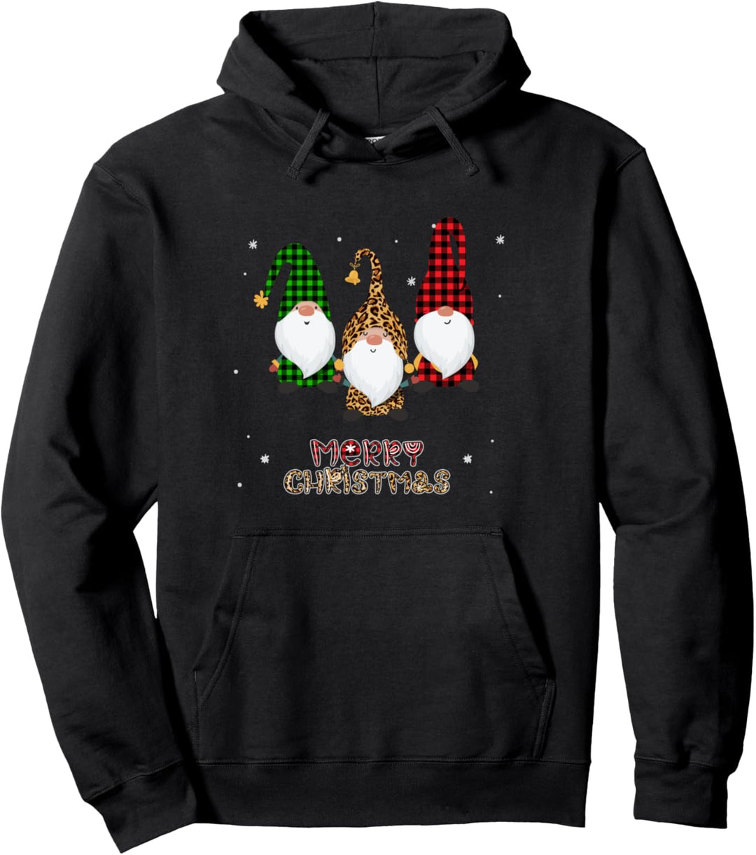 Gnomes Buffalo Plaid Leopard Christmas Tree Santa Snowflakes Pullover Hoodie