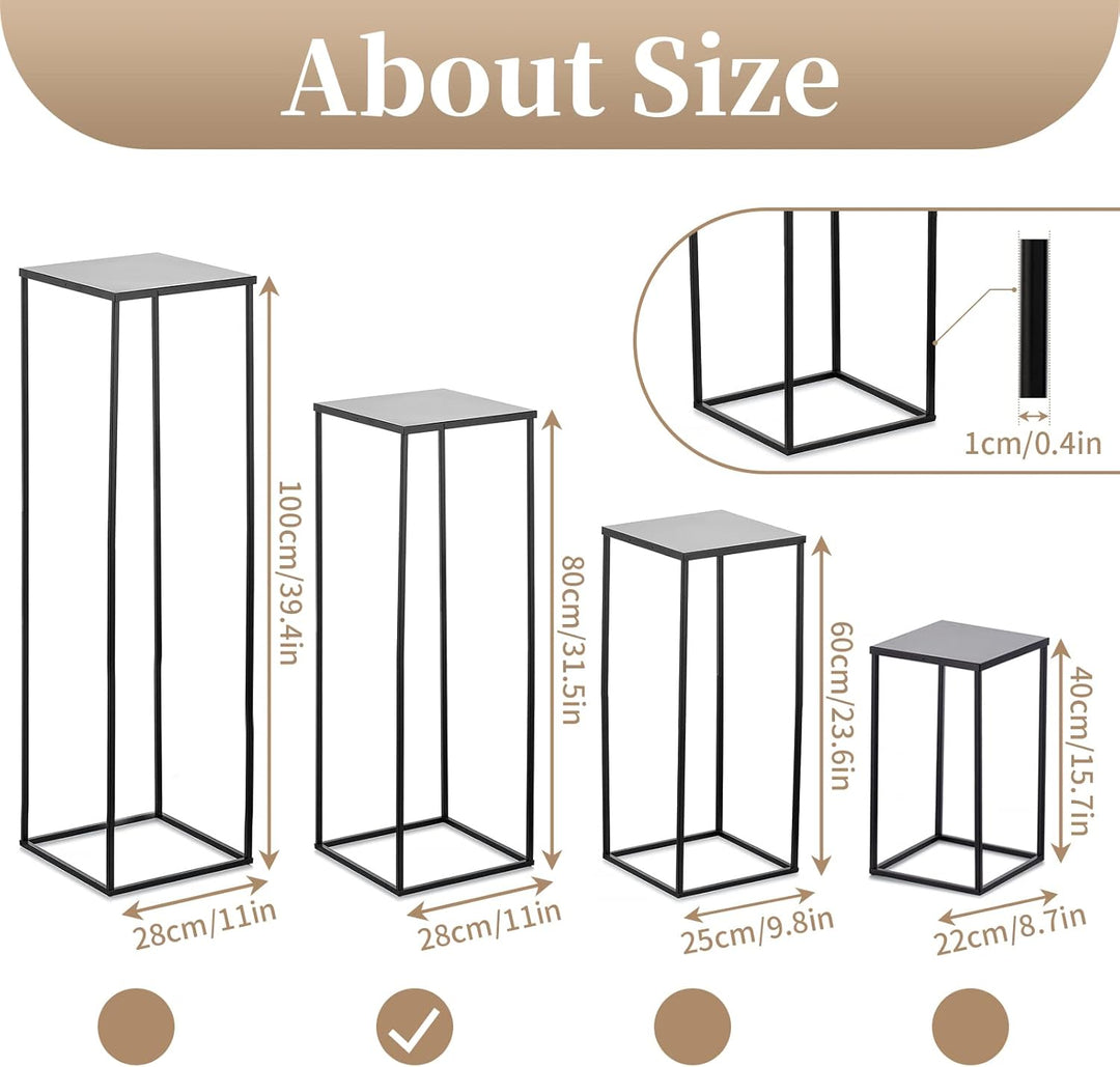 Sziqiqi 80cm Metall Schwarz Vasen mit Platte Hochzeits Tischdekoration – 2 Stück Hoch Vase Blumensäu