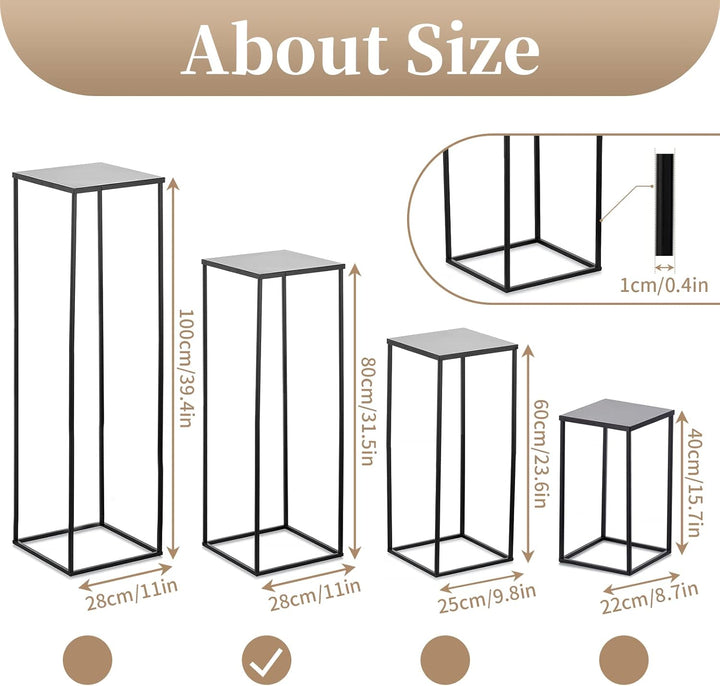 Sziqiqi 80cm Metall Schwarz Vasen mit Platte Hochzeits Tischdekoration – 2 Stück Hoch Vase Blumensäu