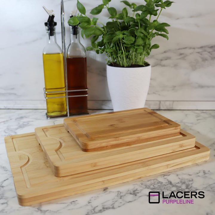 Lacers PurpleLine Bambus Holzschneidebrett Set - 3 Teilig | Schneidebrett & Servierbrett aus Holz fü