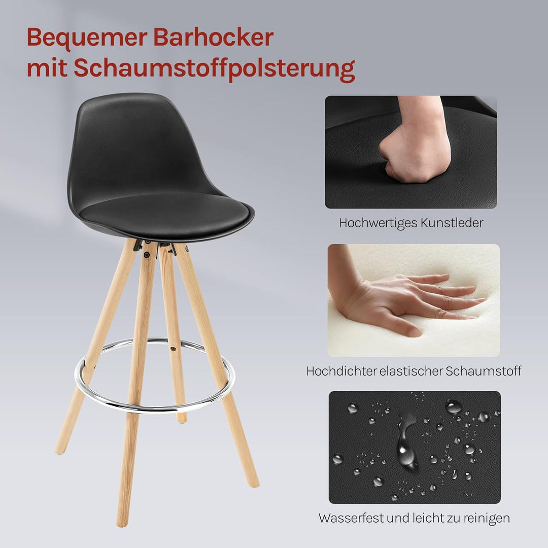 WOLTU Barhocker 2er Set Barstuhl aus Kunststoff Holzgestell mit Lehne + Fussstütze Design Stuhl Küch