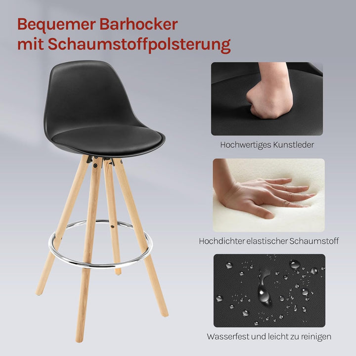 WOLTU Barhocker 2er Set Barstuhl aus Kunststoff Holzgestell mit Lehne + Fussstütze Design Stuhl Küch