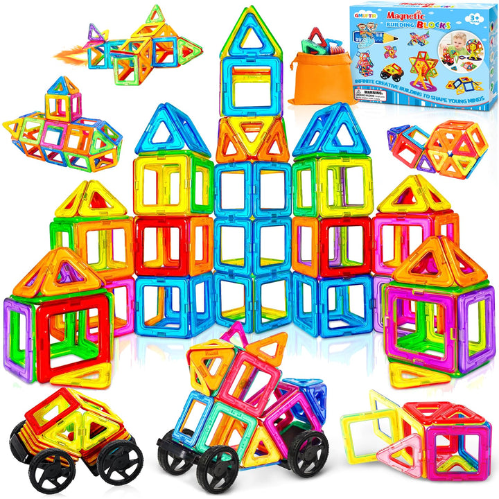 GMUFTIR Magnetische Bausteine, 66 Teile Magnetspielzeug Magneten Kinder, Kinderspielzeug, Magnetbaus