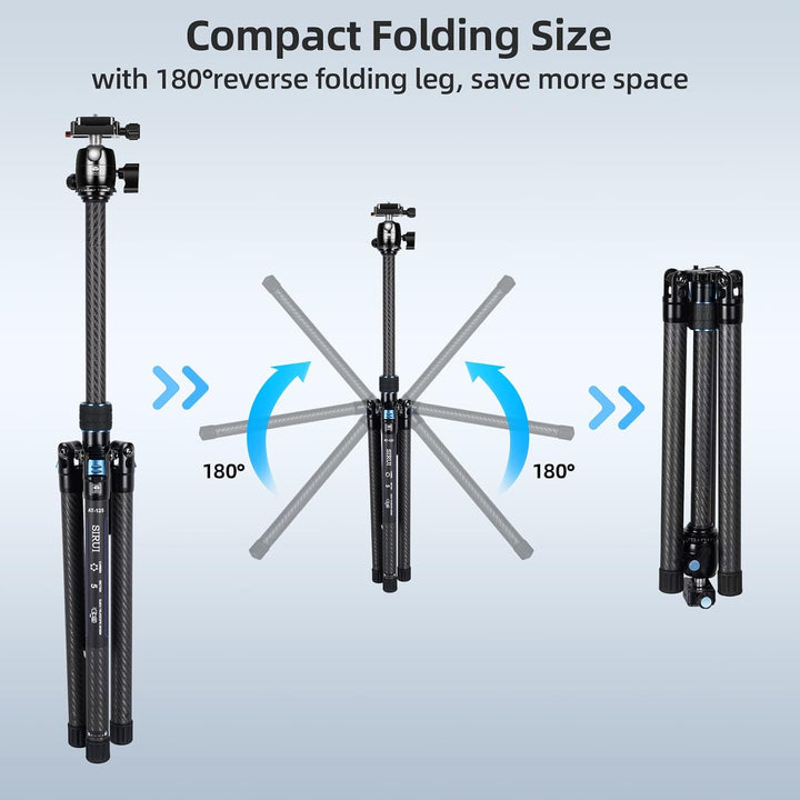 SIRUI Carbon Kamera Stativ mit B-00K Kugelkopf, 151,9 cm kompaktes,Schnellverschluss-Bein,wendbare M