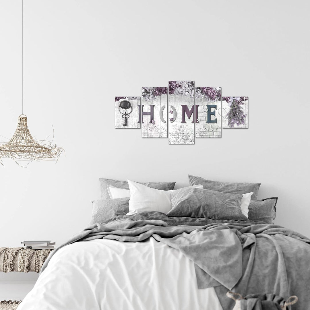 Runa Art Wandbilder Home 5 Teilig Bild auf Vlies Leinwand Deko Wohnzimmer Flieder Blumen Grau Rosa 5
