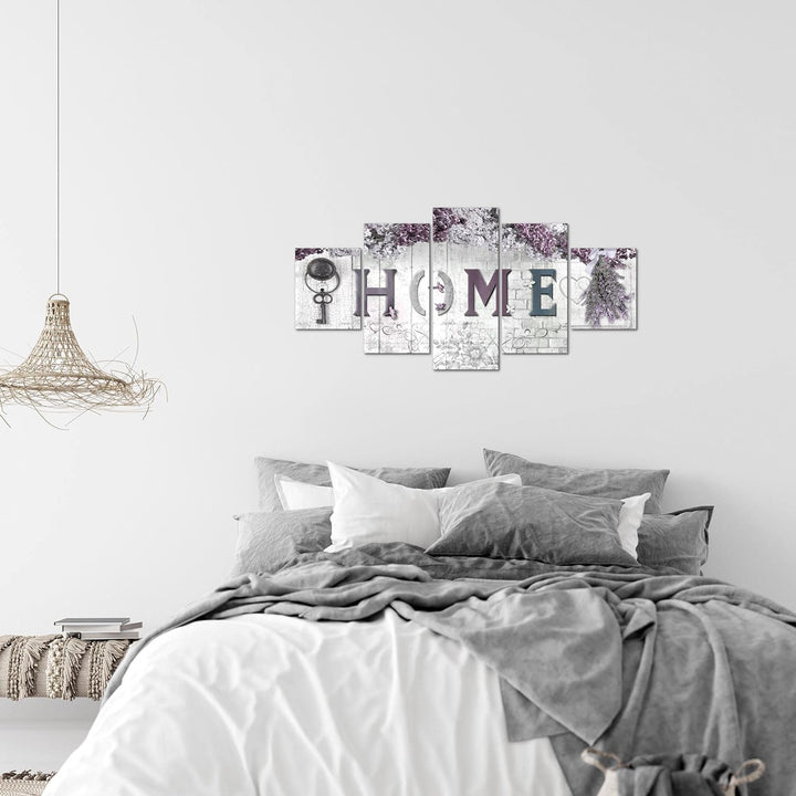 Runa Art Wandbilder Home 5 Teilig Bild auf Vlies Leinwand Deko Wohnzimmer Flieder Blumen Grau Rosa 5
