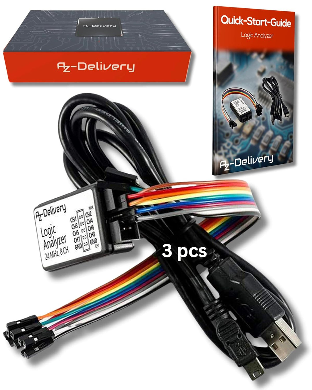 AZDelivery 3 x Logic Analyzer 8 CH, 24MHz mit USB-Kabel, kompatibel mit Arduino inklusive eBook!, 3