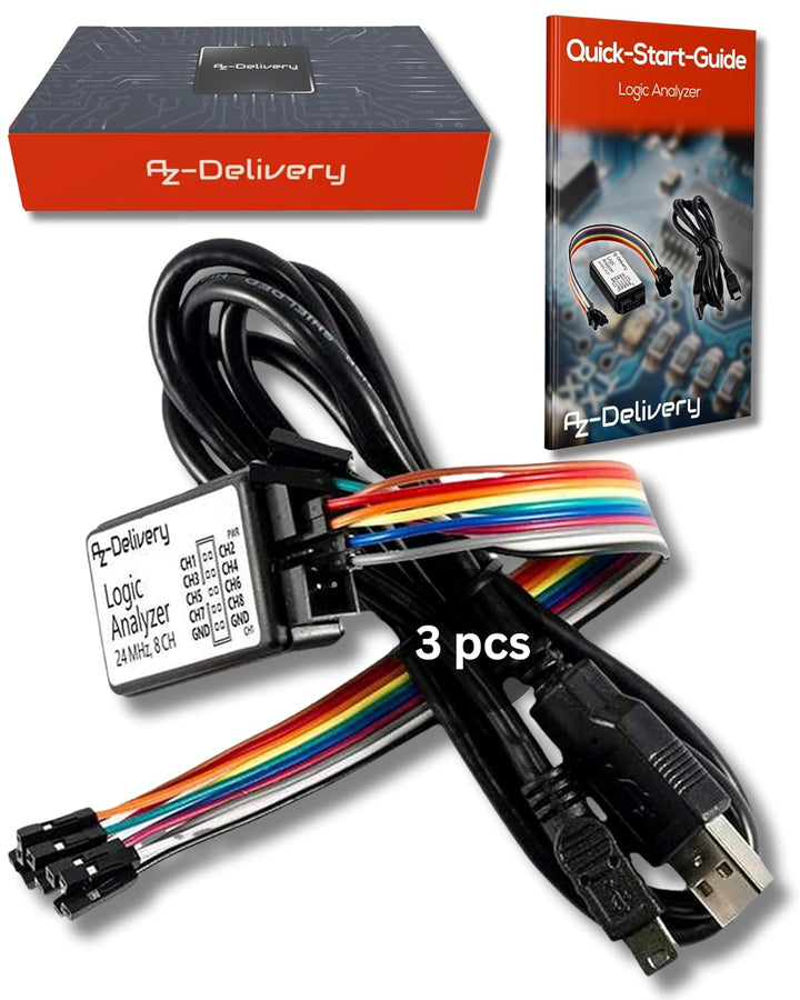 AZDelivery 3 x Logic Analyzer 8 CH, 24MHz mit USB-Kabel, kompatibel mit Arduino inklusive eBook!, 3