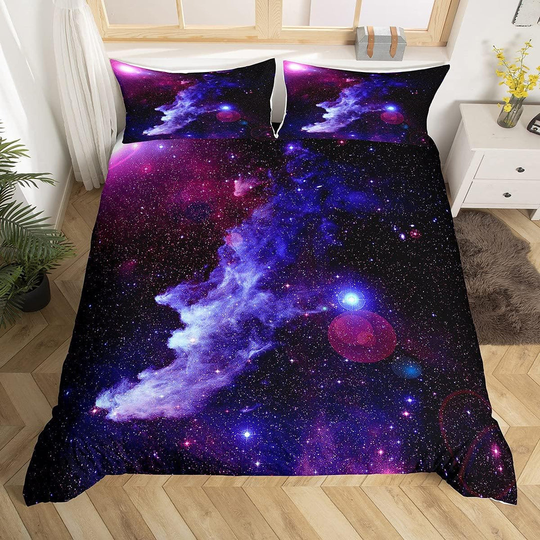 Loussiesd 3D Galaxy Bettwäsche-Set 135 x 200 cm Universe Starry Sky Print Bettbezug-Set Lila Blau fü