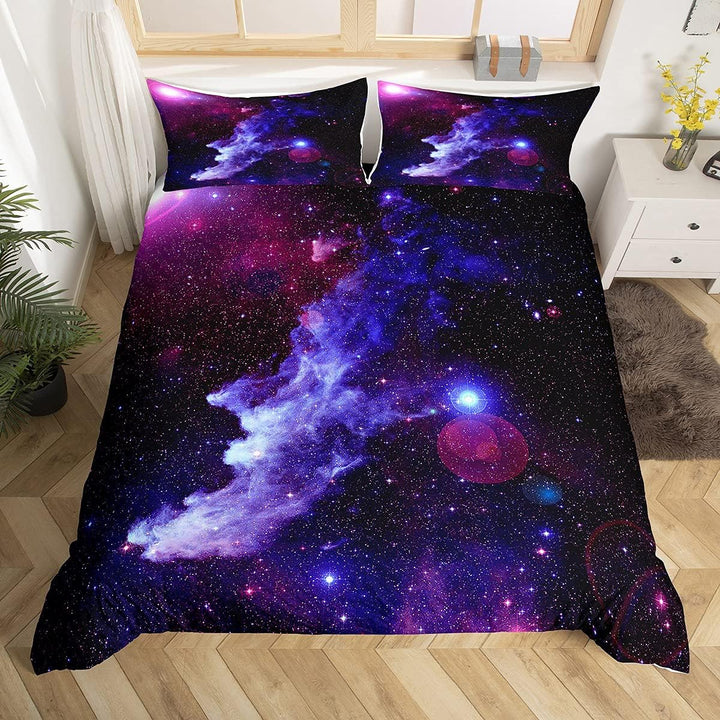 Loussiesd 3D Galaxy Bettwäsche-Set 135 x 200 cm Universe Starry Sky Print Bettbezug-Set Lila Blau fü