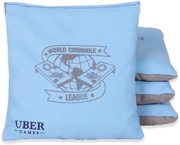 Uber Games - World Cornhole League – 8 Professional Cornhole Bean Bags - 4 x Sky& 4 x Coral - Offici