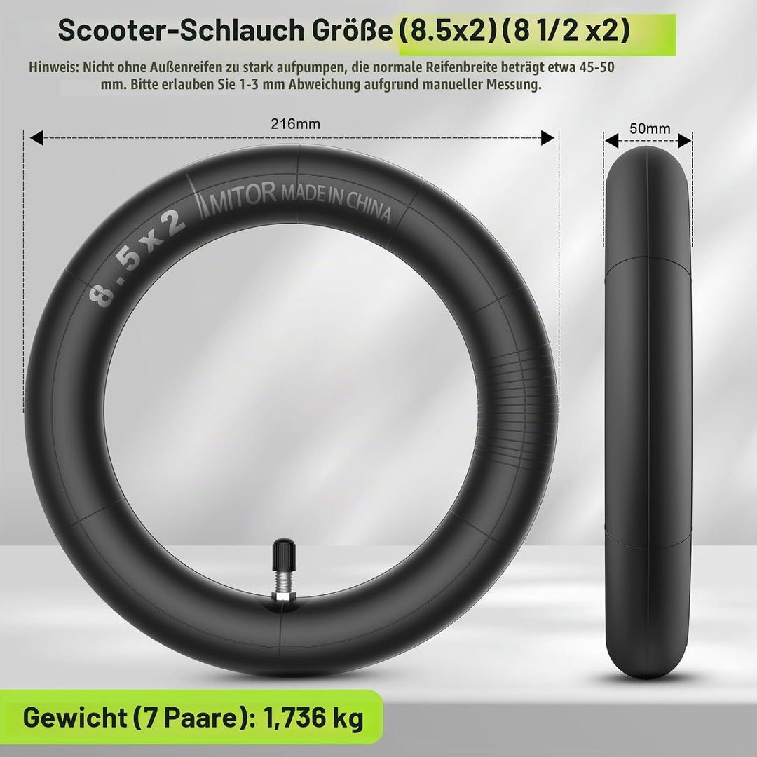 E Scooter Schlauch 8 1/2 x2 für Xiaomi Pro 2 1S M365 Pro Mi3, 50/75-6.1 Schlauch E Scooter 8,5x2,0 Z
