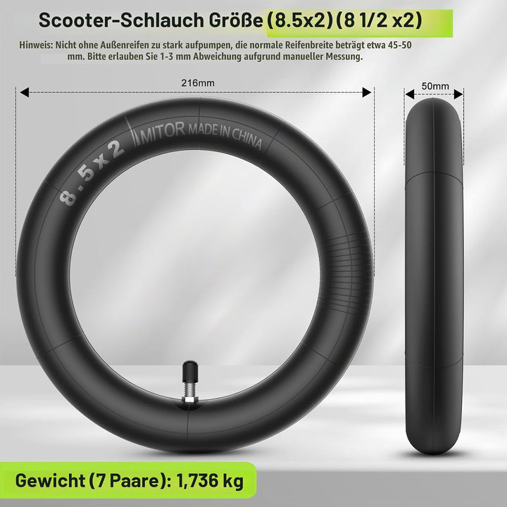 E Scooter Schlauch 8 1/2 x2 für Xiaomi Pro 2 1S M365 Pro Mi3, 50/75-6.1 Schlauch E Scooter 8,5x2,0 Z