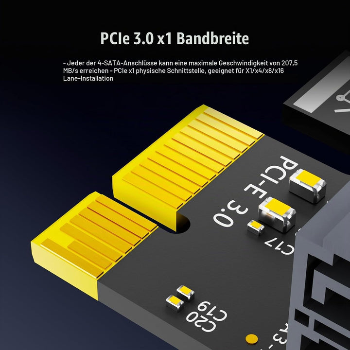 glotrends PCIe SATA Adapter Karte mit 4 Port SATA III 6Gbps (inklusive SATA Kabel und 15PIN SATA Spl