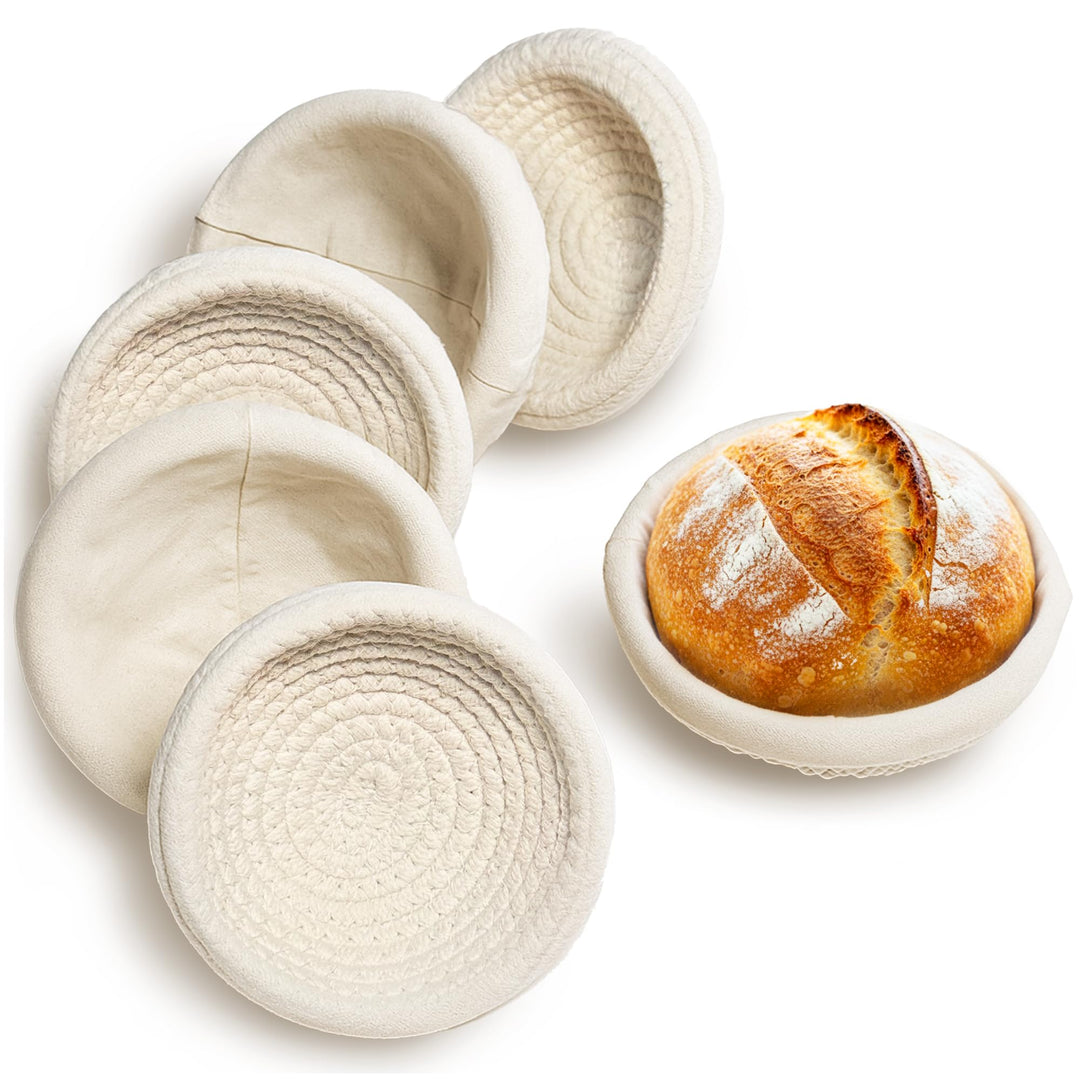 Mini-Gärkorb (14 cm, 6er-Set), Mini-Banneton-Korb aus natürlicher Baumwollkordel & Einlage, Sauertei