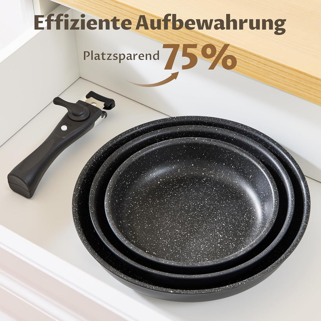Fadware Pfannen-Set 4 tlg | 20+24+28 cm | Bratpfannenset mit abnehmbarem Griff | Für alle Herdarten,