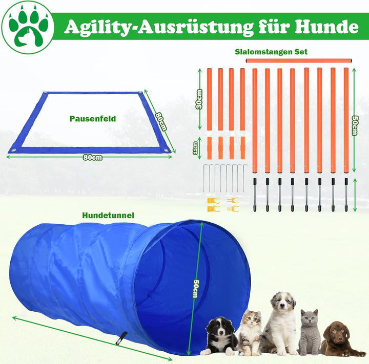 SUBTLETY Agility Ausrüstung für Hunde Gross Klein Hundetraining Spiele Agility Set mit Hundetunnel,