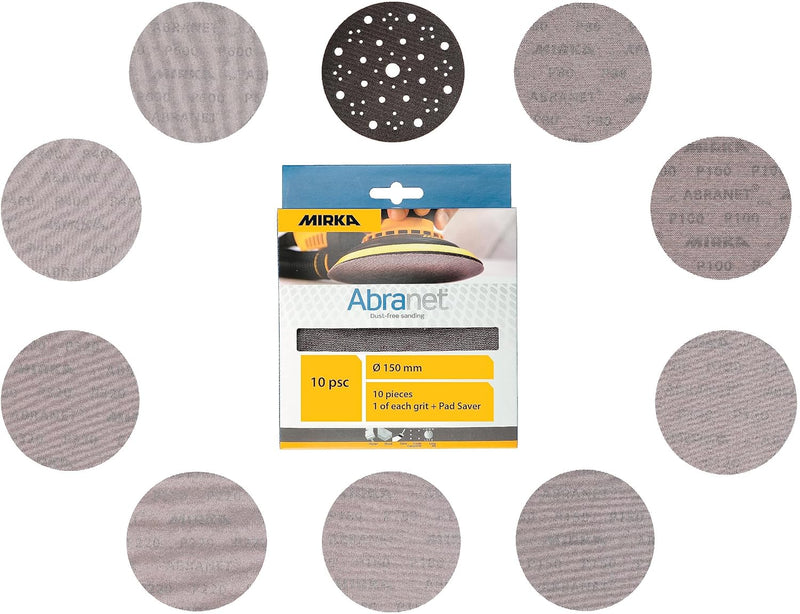 Mirka Abranet Netzschleifscheiben Ø 150mm Klett / Mix-Pack 1 von jeder Körnung 80, 100, 120, 150, 18