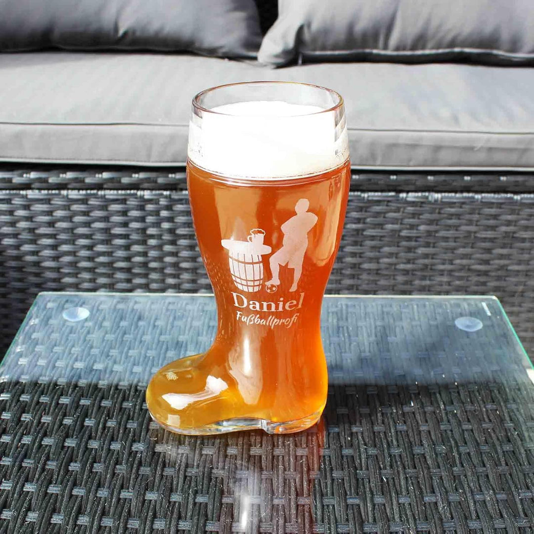 Bierstiefel mit Gravur, Bierglas mit 1,0 Liter Füllstrich, Personalisiertes Glas mit Name & Kneipen-
