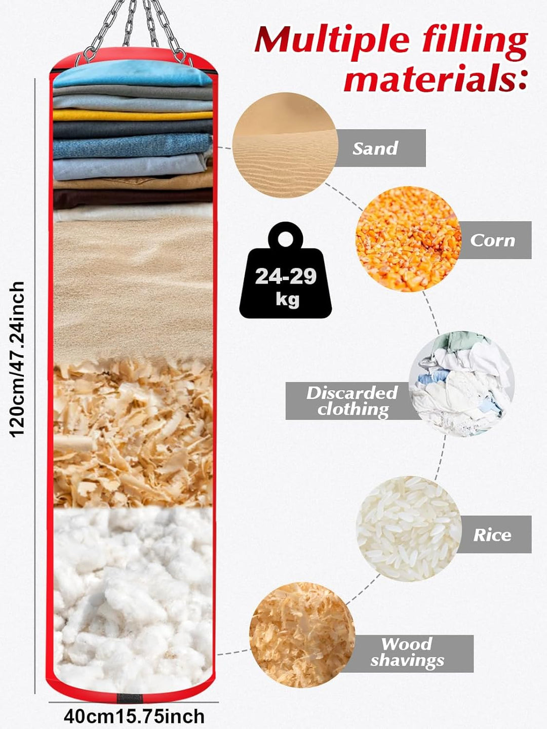 Hängendes Boxsack Set Ungefüllt für Erwachsene- Mikrofaser Leder Boxsack mit Komplett Zubehör, Stabi