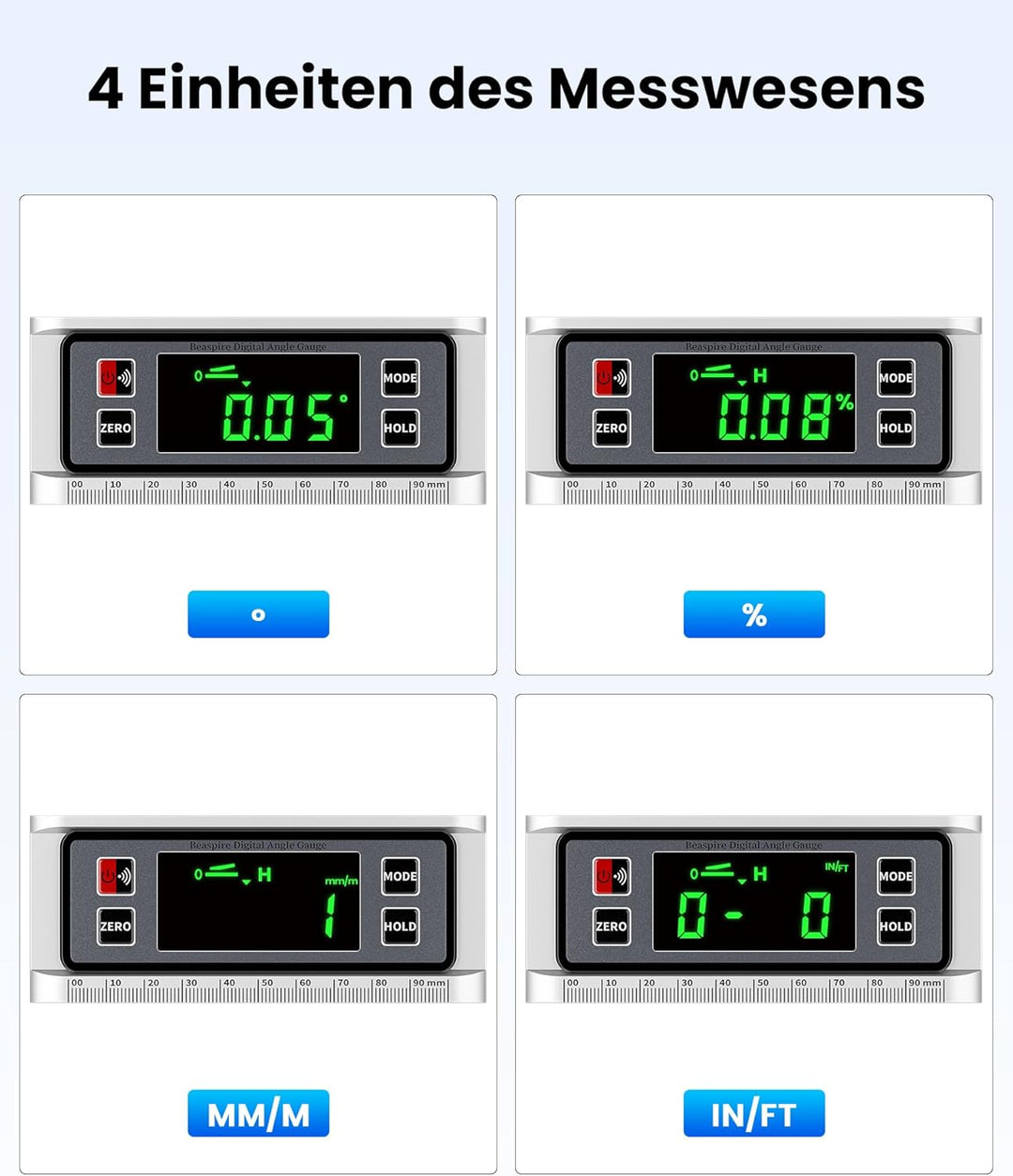 Beaspire Digitaler Winkelmesser LCD Neigungsmesser Magnetisch Winkelmesser Skaliertes Lineal Winkels