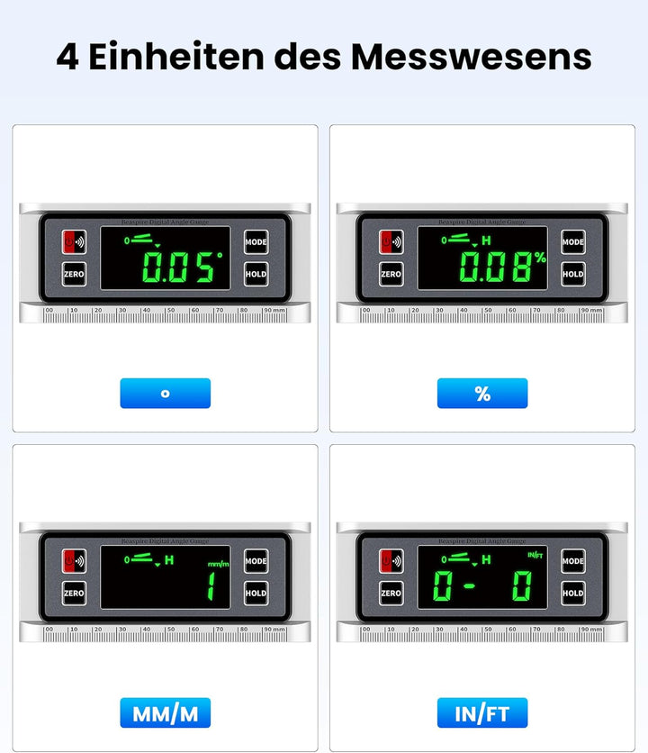 Beaspire Digitaler Winkelmesser LCD Neigungsmesser Magnetisch Winkelmesser Skaliertes Lineal Winkels
