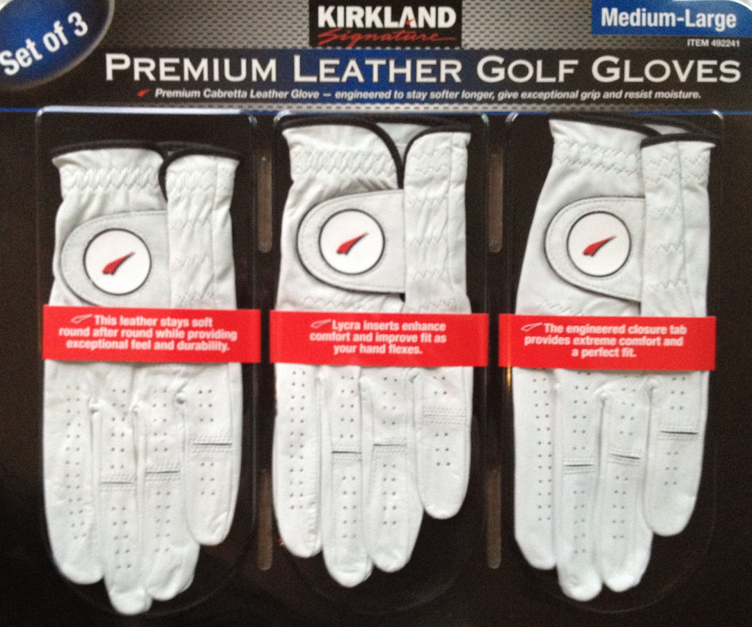 Kirkland Signature Premium Cabretta-Leder-Golfhandschuhe, Grösse M / L, 3er-Pack