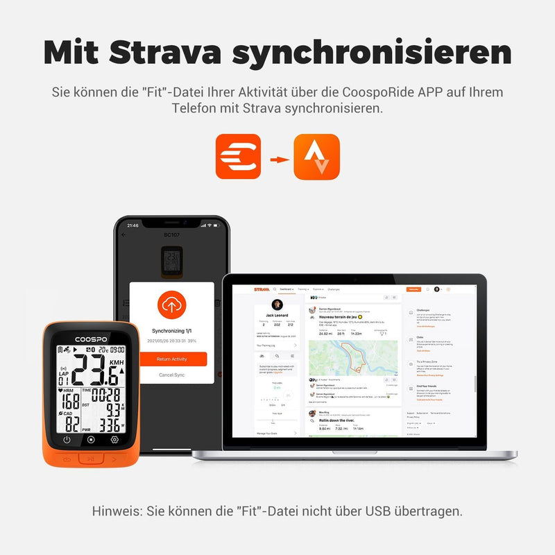 COOPSO BC107 Fahrradcomputer GPS Kabellos Drahtloser Fahrradtacho Kilometerzähler, Bluetooth5.0 ANT+