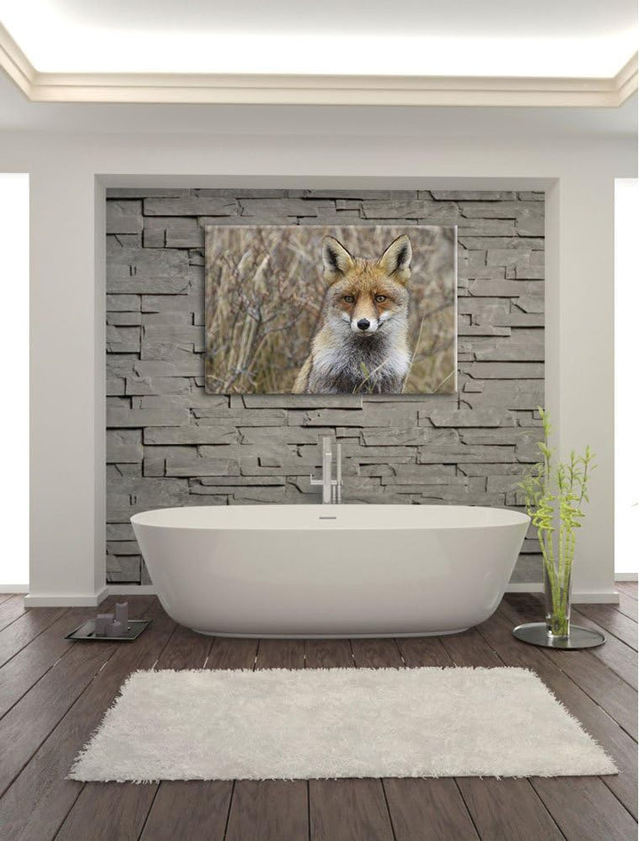 aufmerksamer Fuchs im Geäst Leinwand, XXL riesige Bilder fertig gerahmt mit Keilrahmen, Kunstdruck a